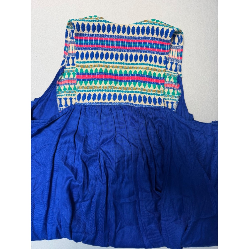 Judith March Womens Blue Boho Embroidered Tassel Bib Mini Dress 1033D-3 Large - Picture 6 of 7